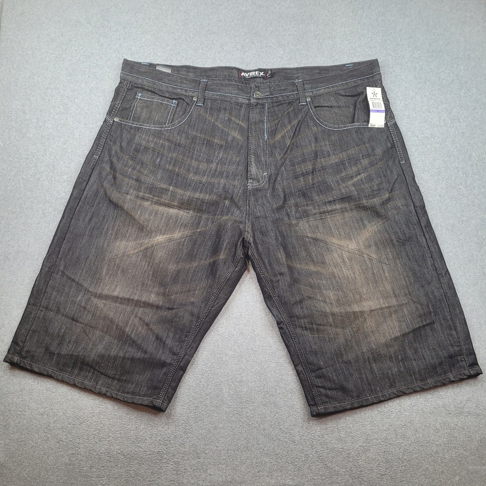 Avirex Denim Shorts Mens 48x15 Black Tint Embroidered Hip Hop Y2K Baggy NWT